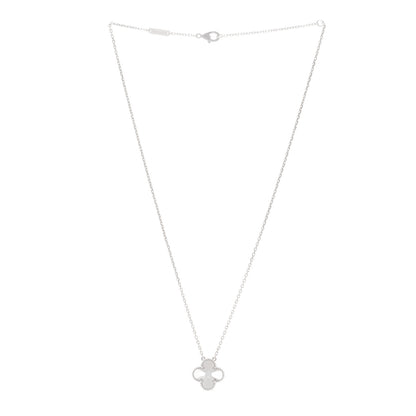 Van Cleef & Arpels 18K White Gold Diamond Guilloche Vintage Alhambra Pendant Necklace 3 of 4