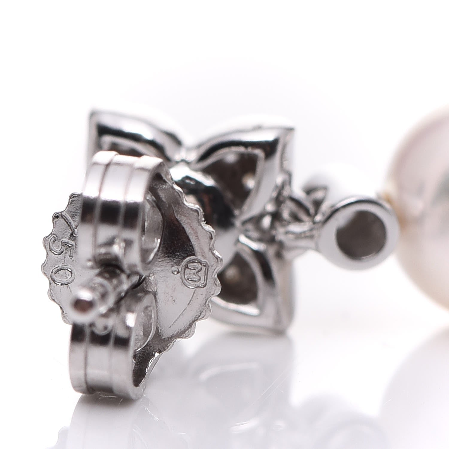 Mikimoto 18K White Gold Diamond Akoya Cultured Pearl Floral Earrings 4 of 7
