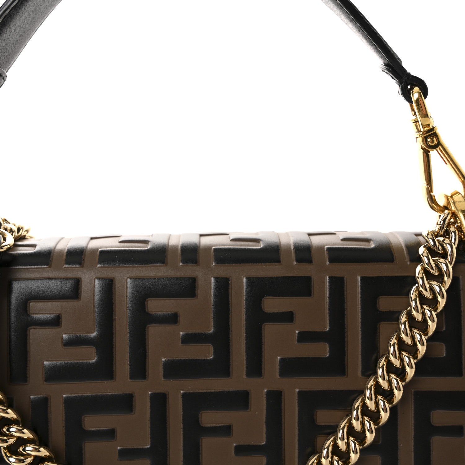 Fendi Vitello Liberty Bi-Color FF 1974 Embossed Chain Strap Kan U Shoulder Bag Black Maya 8 of 10