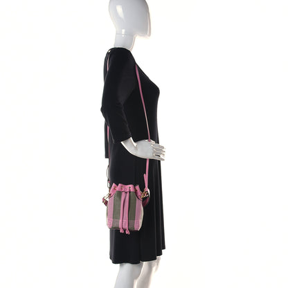 Fendi Raffia Vitello Seta F is Fendi Pequin Gingham Woven Mini Mon Tresor Bucket Bag Military Rosa Lollypop 2 of 11