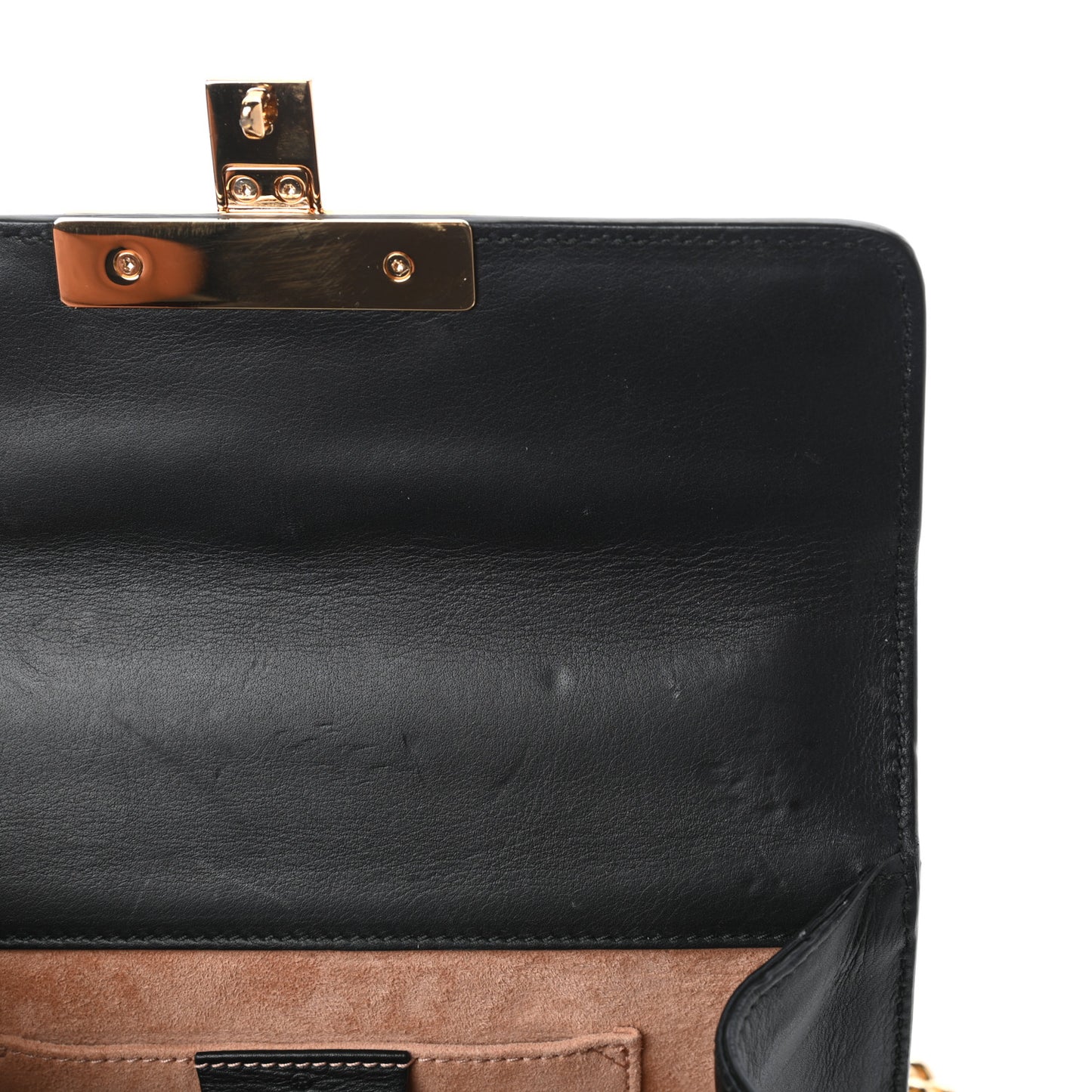 Calfskin Studded Small Padlock Shoulder Bag Black