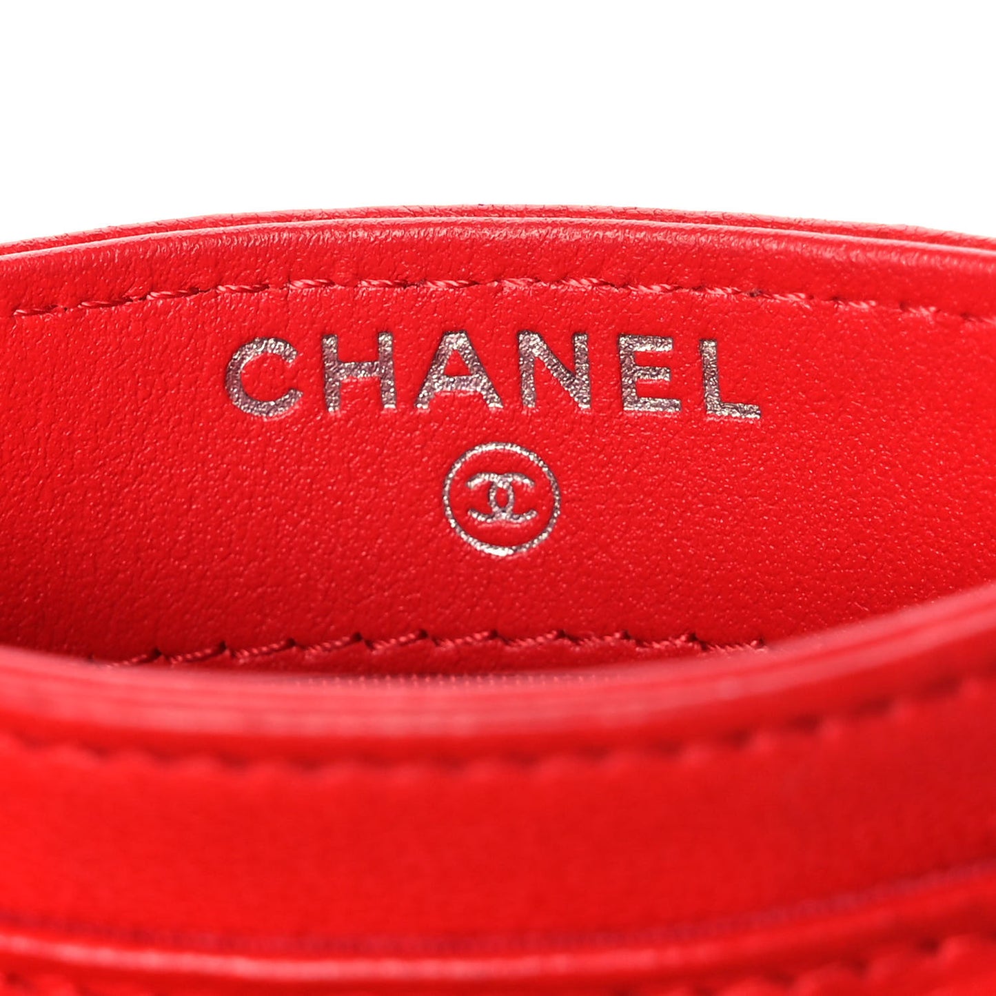 Lambskin Camellia Embossed Card Holder Red