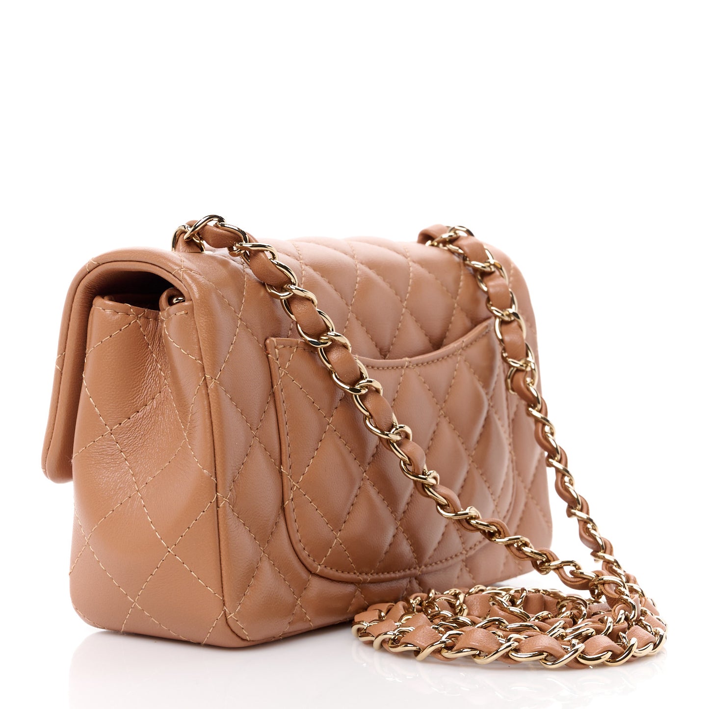 Lambskin Quilted Mini Rectangular Flap Brown