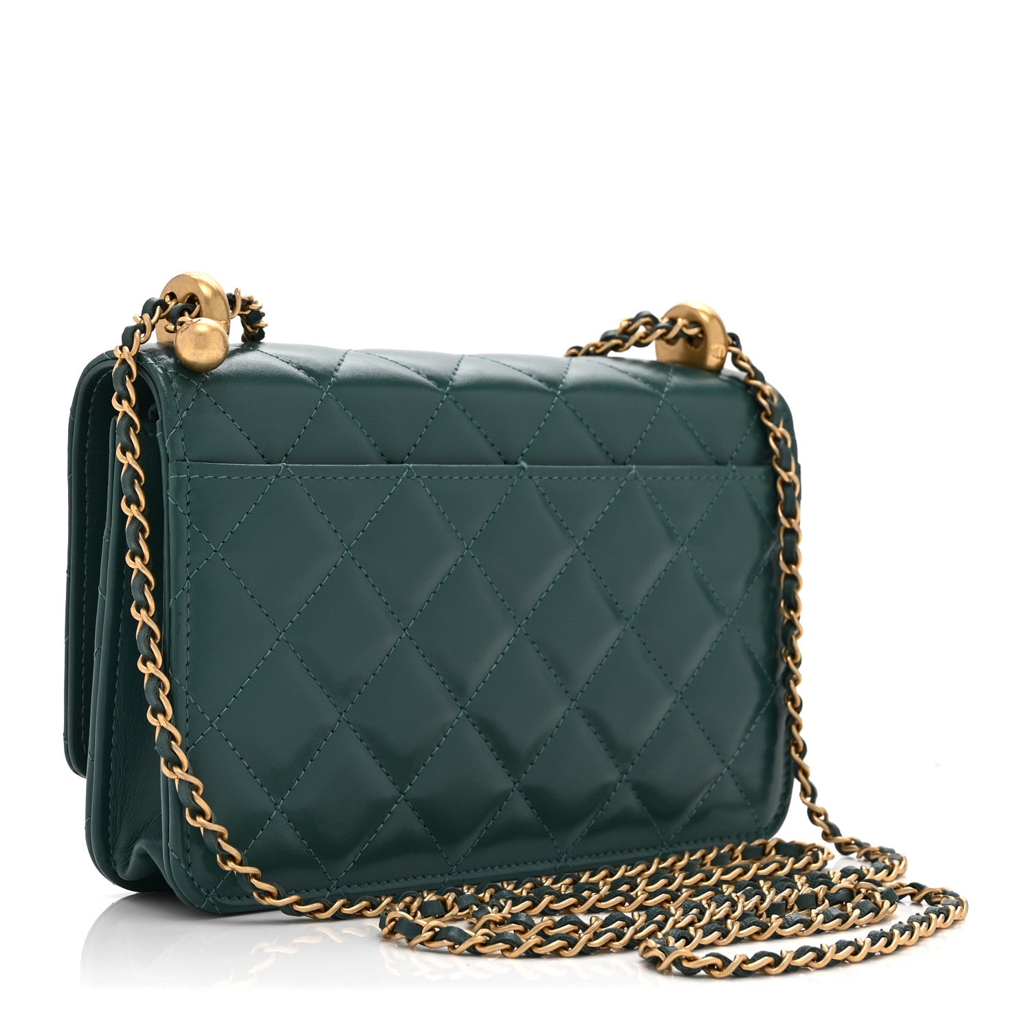 Chanel Calfskin Quilted Perfect FIt Wallet On Chain WOC Green 3 of 12
