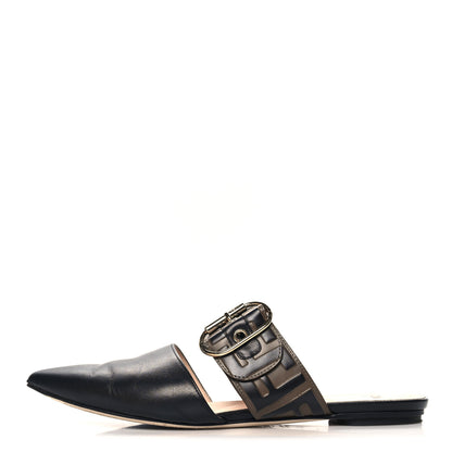 Fendi Vitello FF Embossed Buckle Flat Mules 36.5 Maya Black 1 of 9