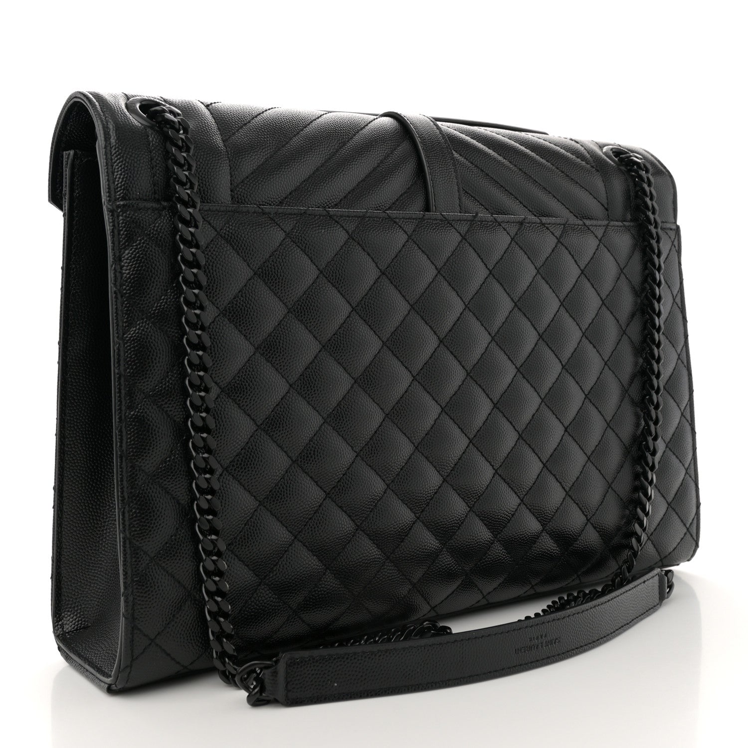 Saint Laurent Grain De Poudre Textured Mixed Matelasse Large Triquilt Monogram Monochrome Satchel Black 3 of 14