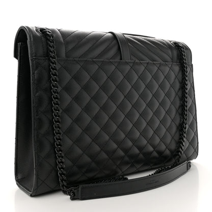 Saint Laurent Grain De Poudre Textured Mixed Matelasse Large Triquilt Monogram Monochrome Satchel Black 3 of 14
