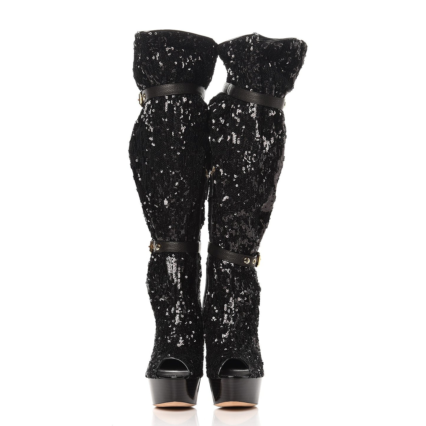 Sequin Peep Toe Tall Boots 38.5 Black