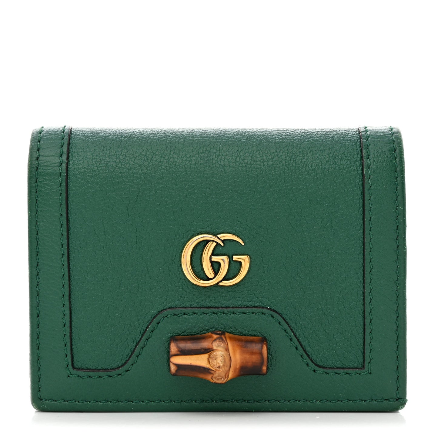 Wonka Grain Calfskin Diana Card Case Wallet Emerald
