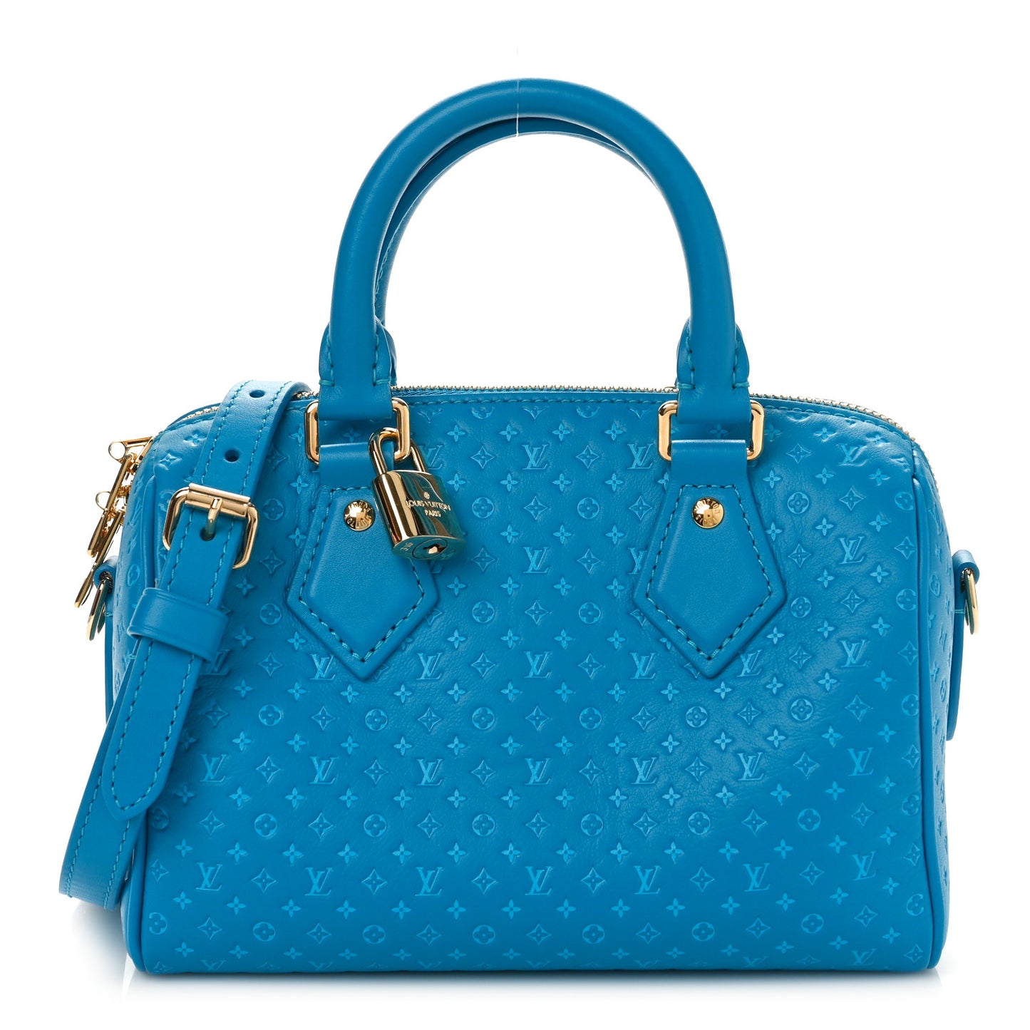 Calfskin Nanogram Embossed Speedy 20 Bleu