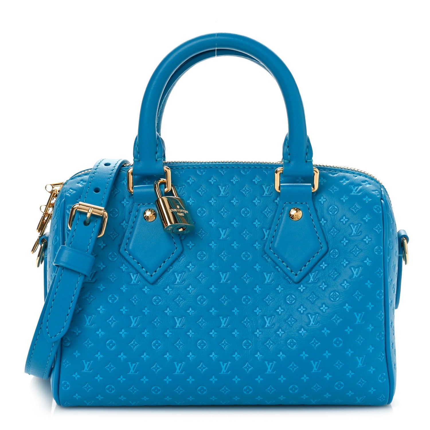 Louis Vuitton Calfskin Nanogram Embossed Speedy 20 Bleu 1 of 8