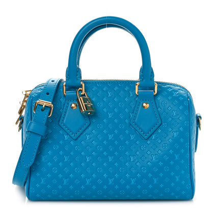Louis Vuitton Calfskin Nanogram Embossed Speedy 20 Bleu 1 of 8