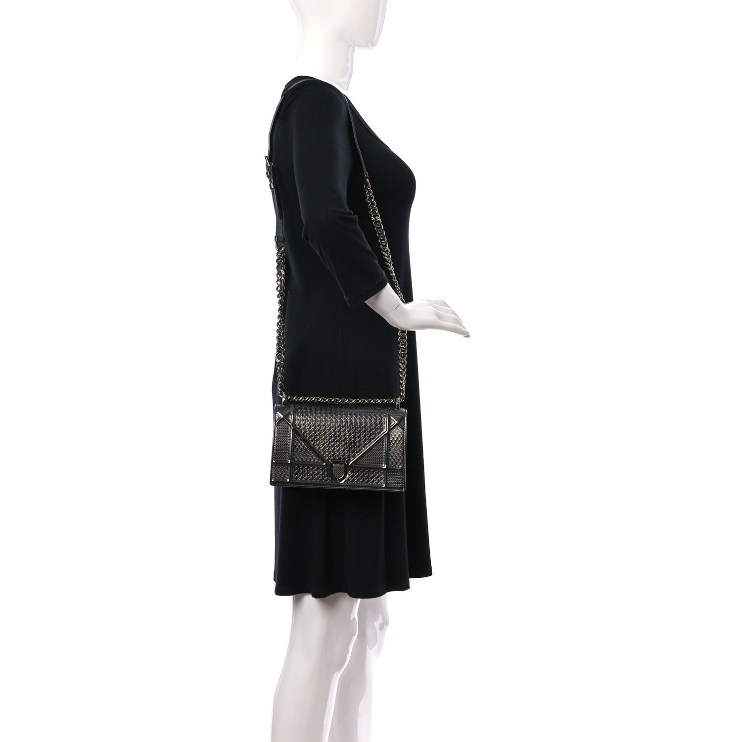 Christian Dior Metallic Patent Micro-Cannage Small Diorama Flap Bag Onyx Black 2 of 10