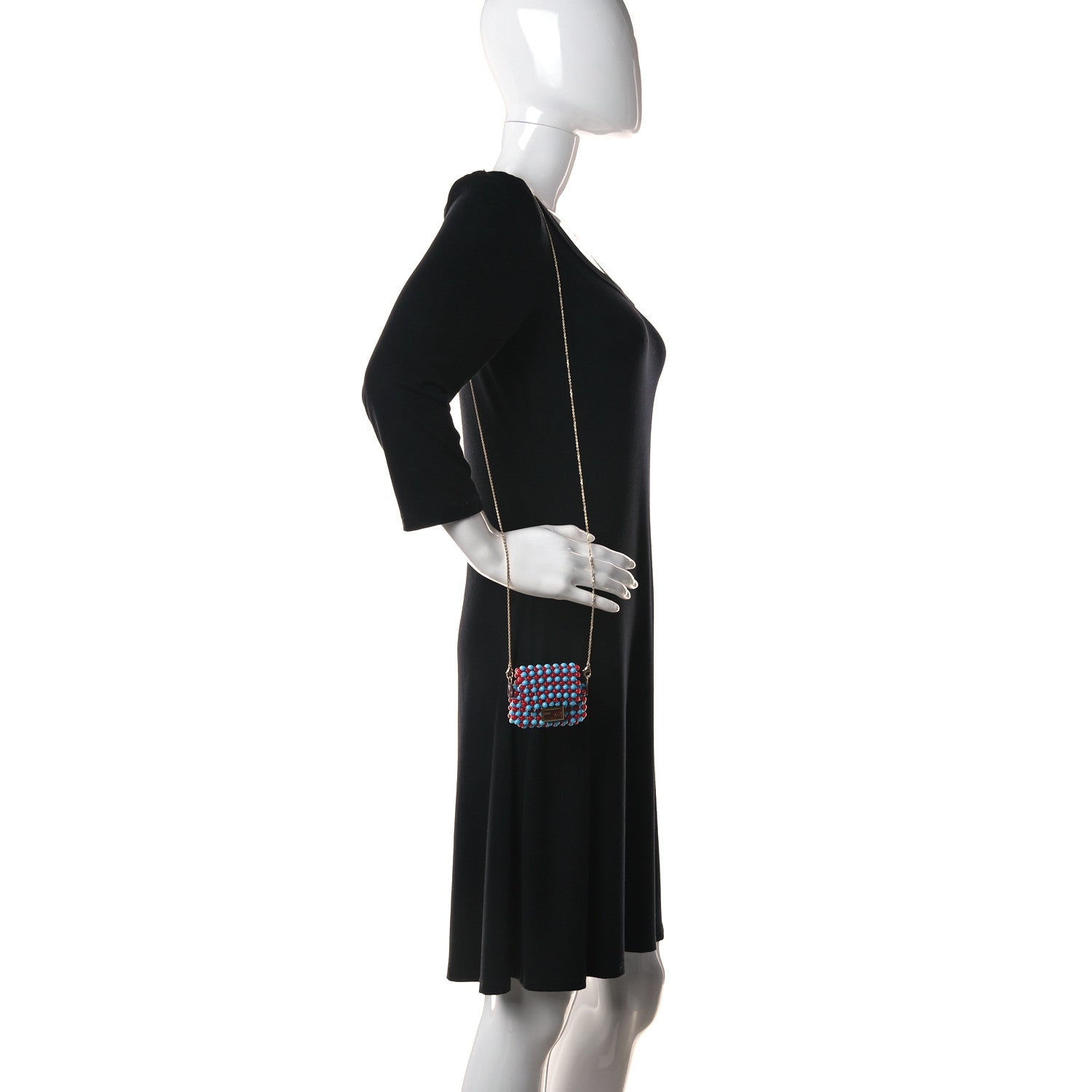 Fendi Glass Beaded Mini Pico Baguette Charm Red Blue 2 of 10