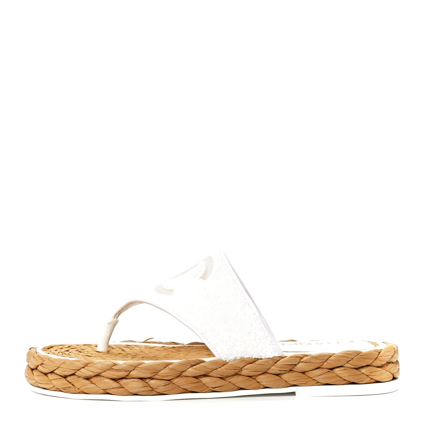 Terry Cloth Raffia CC Logo Thong Sandals 38 White