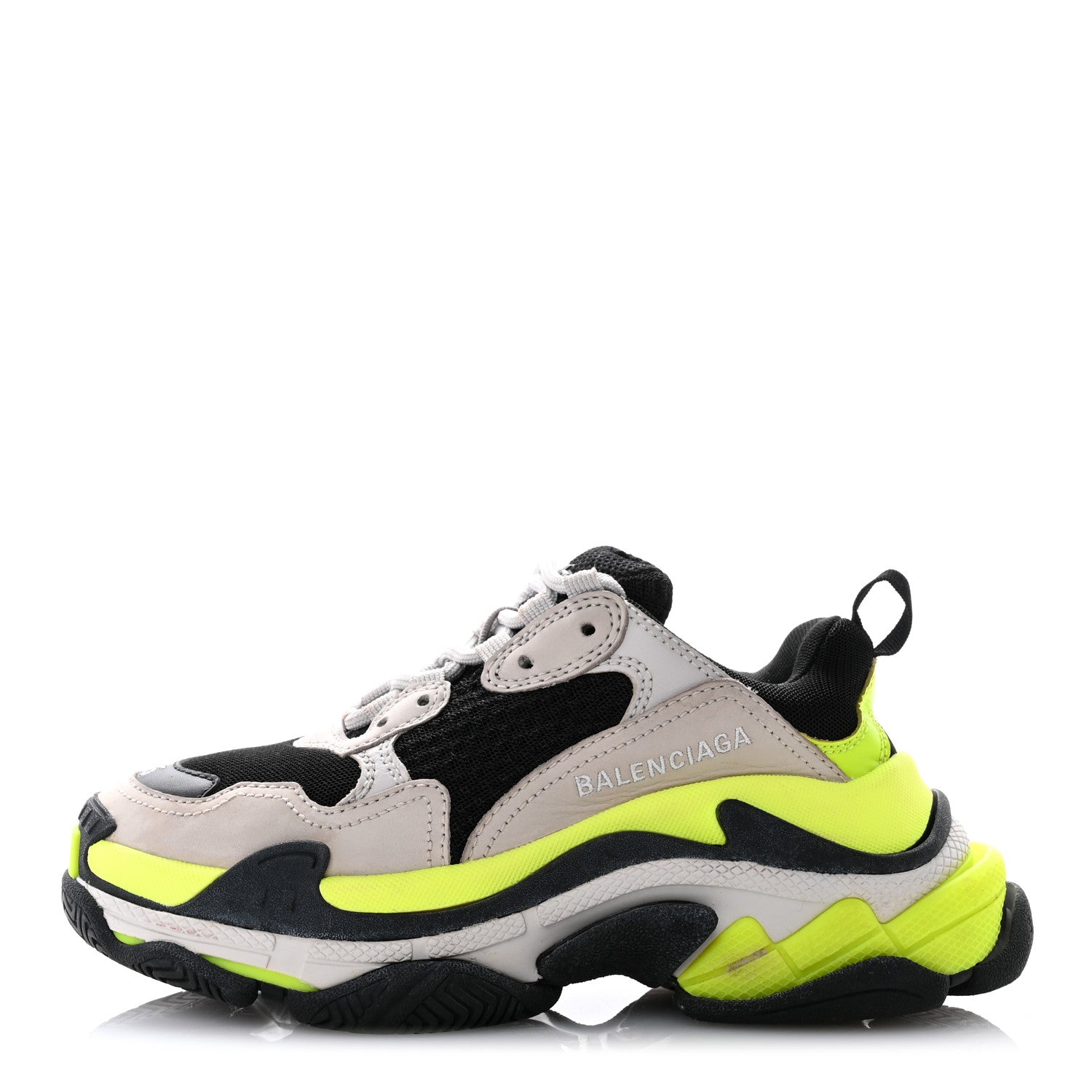 Balenciaga Fabric Mesh Womens Triple S Sneakers 35 Grey Black Jaune Fluo 1 of 11