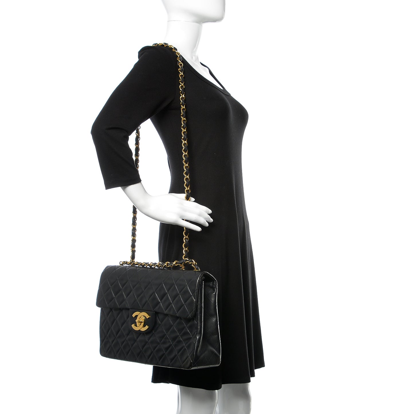 Lambskin Quilted XL Jumbo Single Flap Black