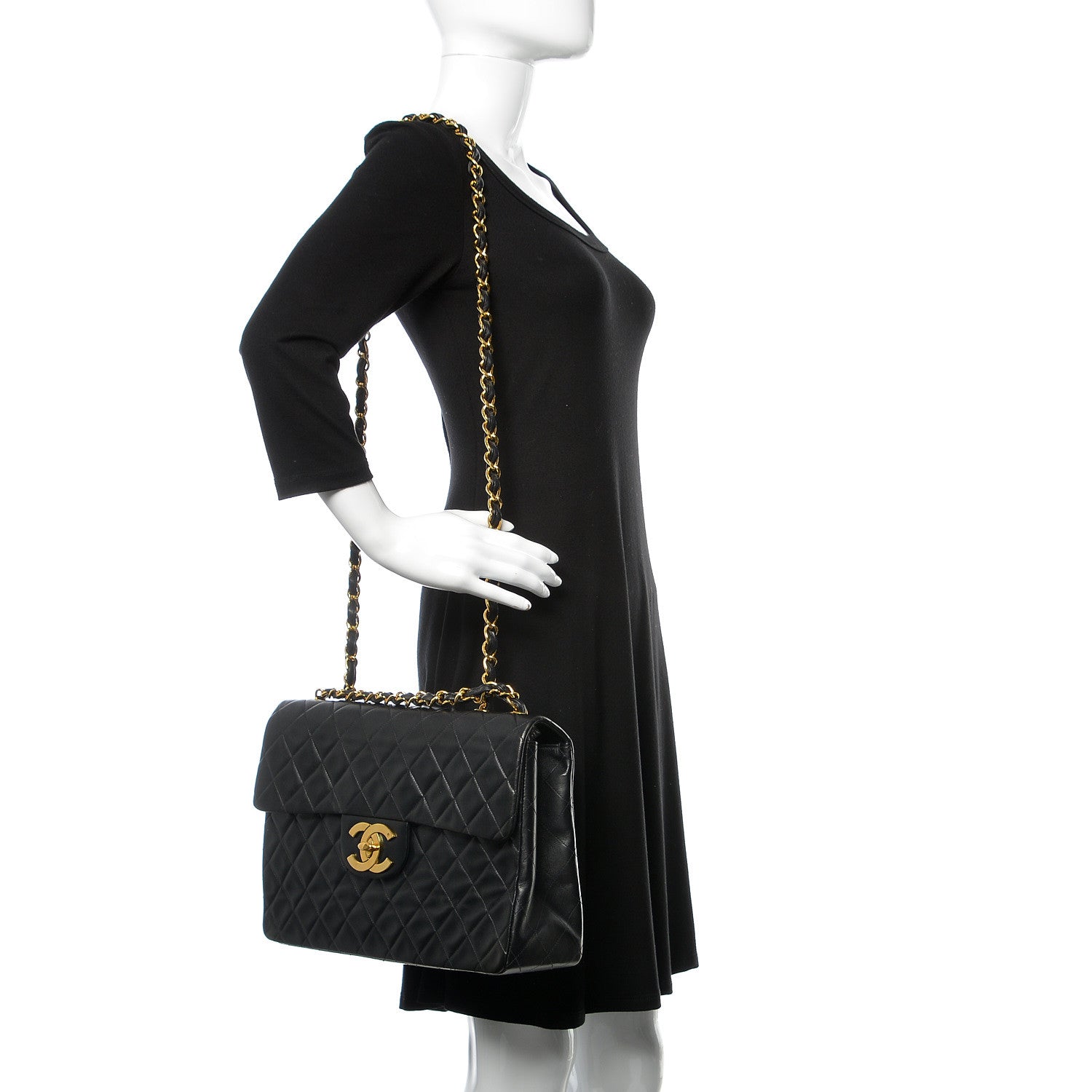 Chanel Lambskin Quilted XL Jumbo Single Flap Black 2 of 10