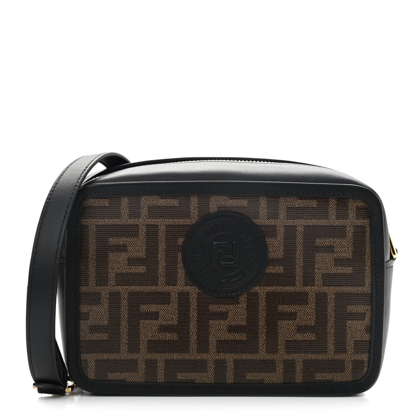 Glazed Fabric Vitello Century FF 1974 Stamp Patch Mini Camera Case Mogano Panna Black