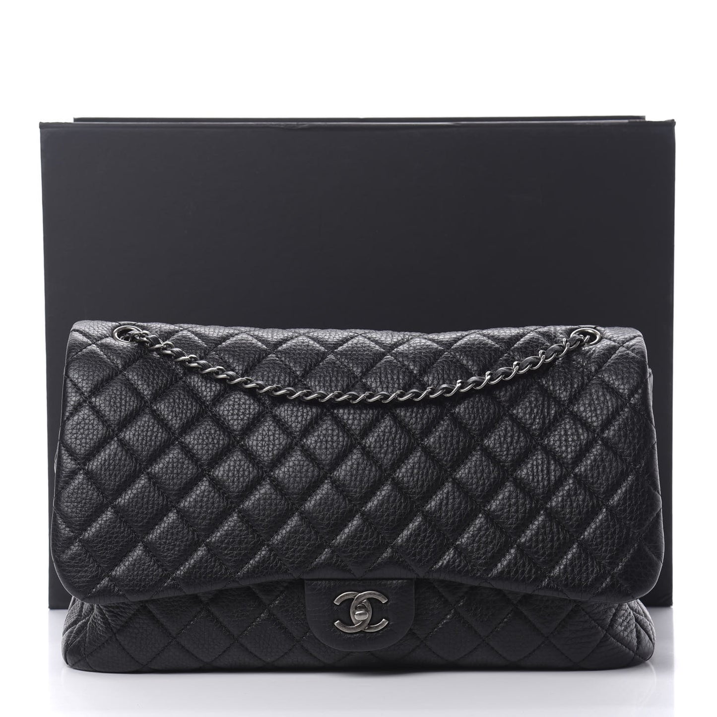 Calfskin Quilted XXL Travel Flap Bag Black