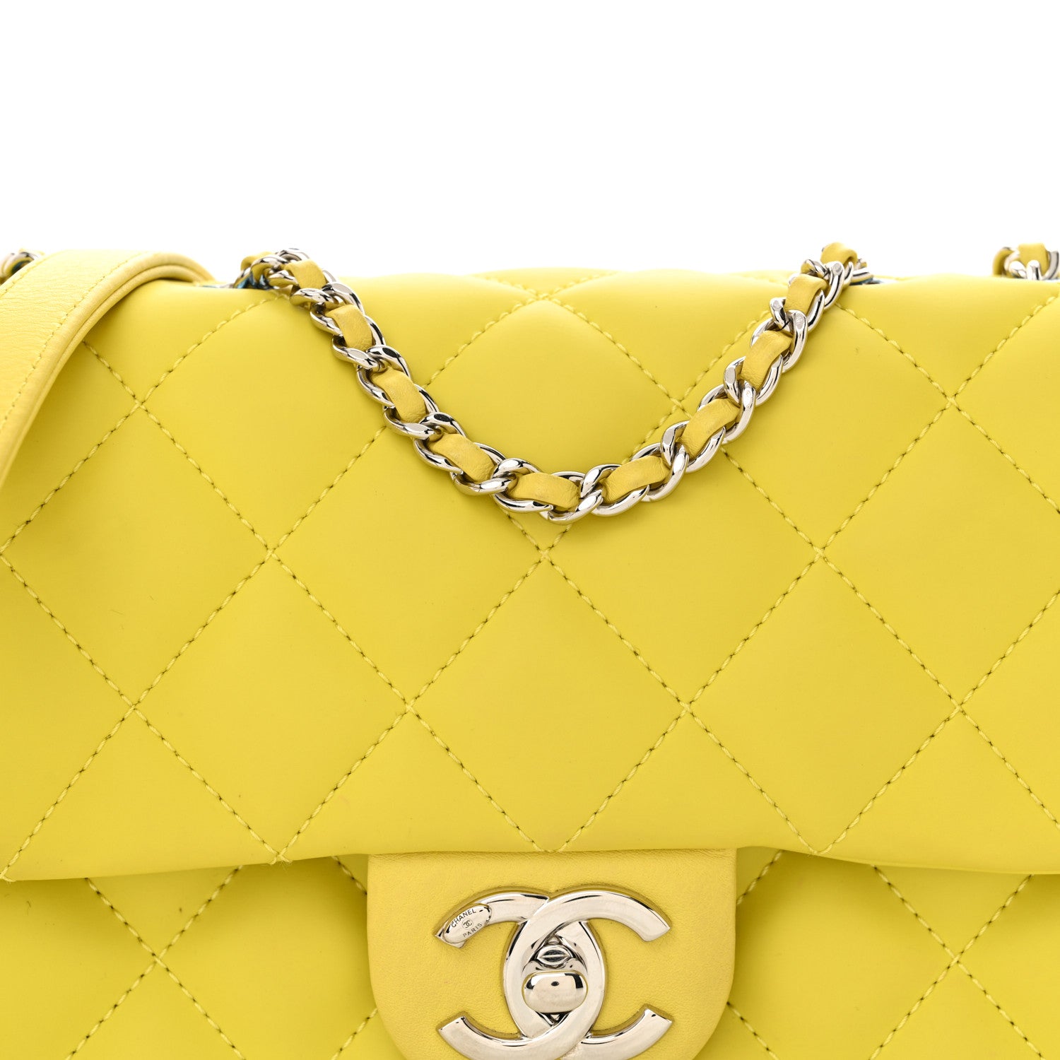 Chanel Rubber Quilted Lambskin Mini Square Coco Rain Flap Yellow 9 of 14