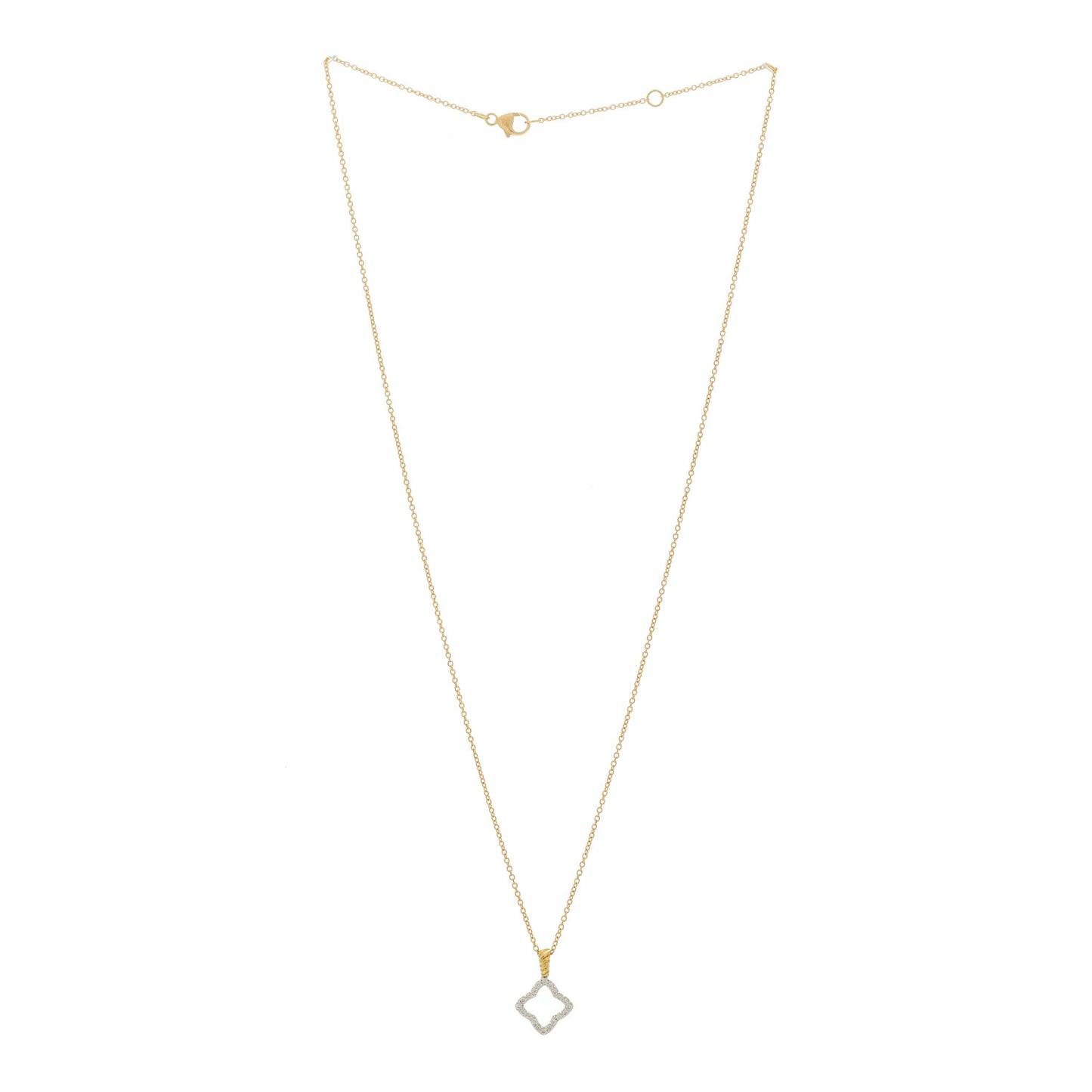 18K Yellow Gold Diamond Cable Collectibles Quatrefoil Pendant Necklace