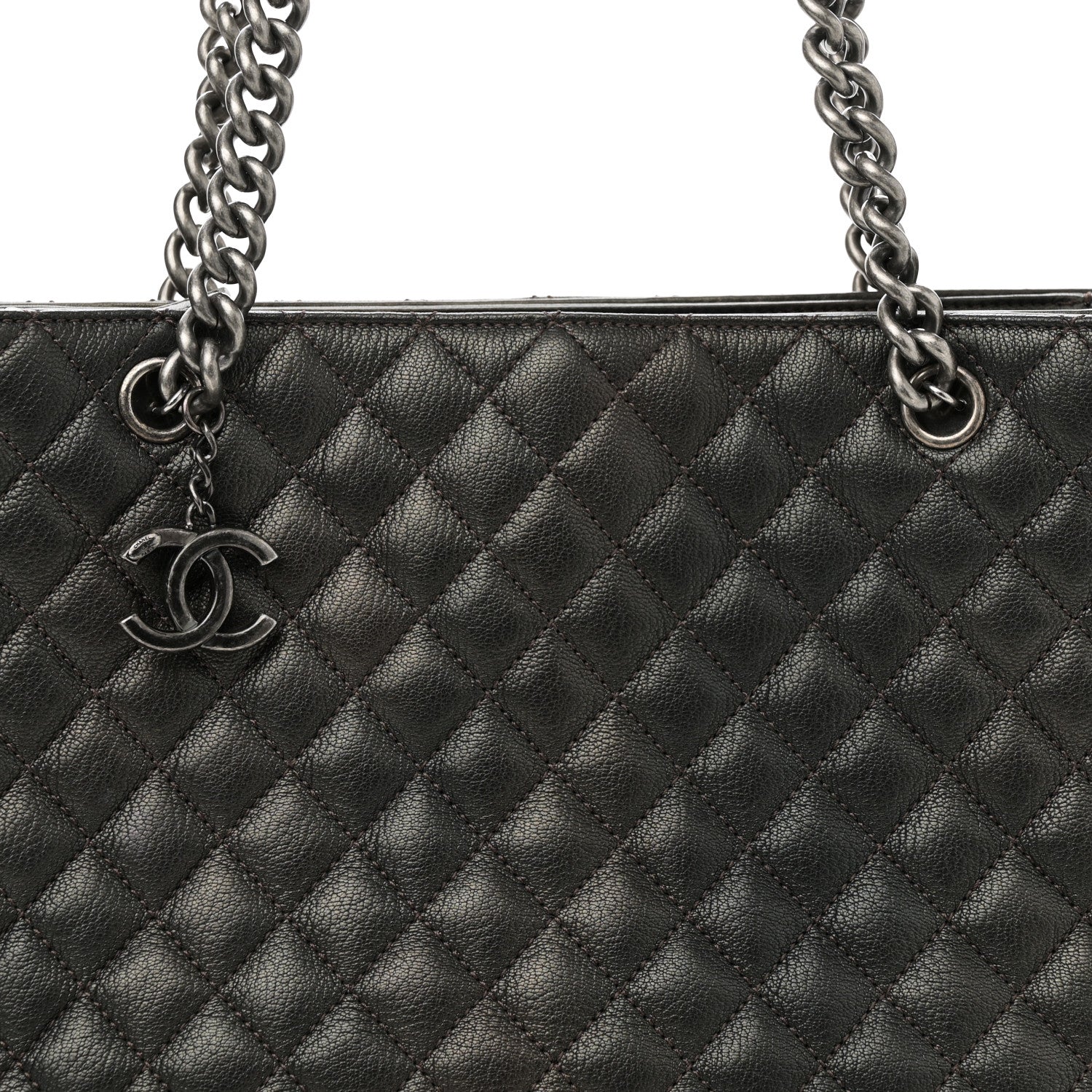 Chanel Metallic Goatskin Quilted Medium Rock In Rome Tote Charcoal 8 of 11