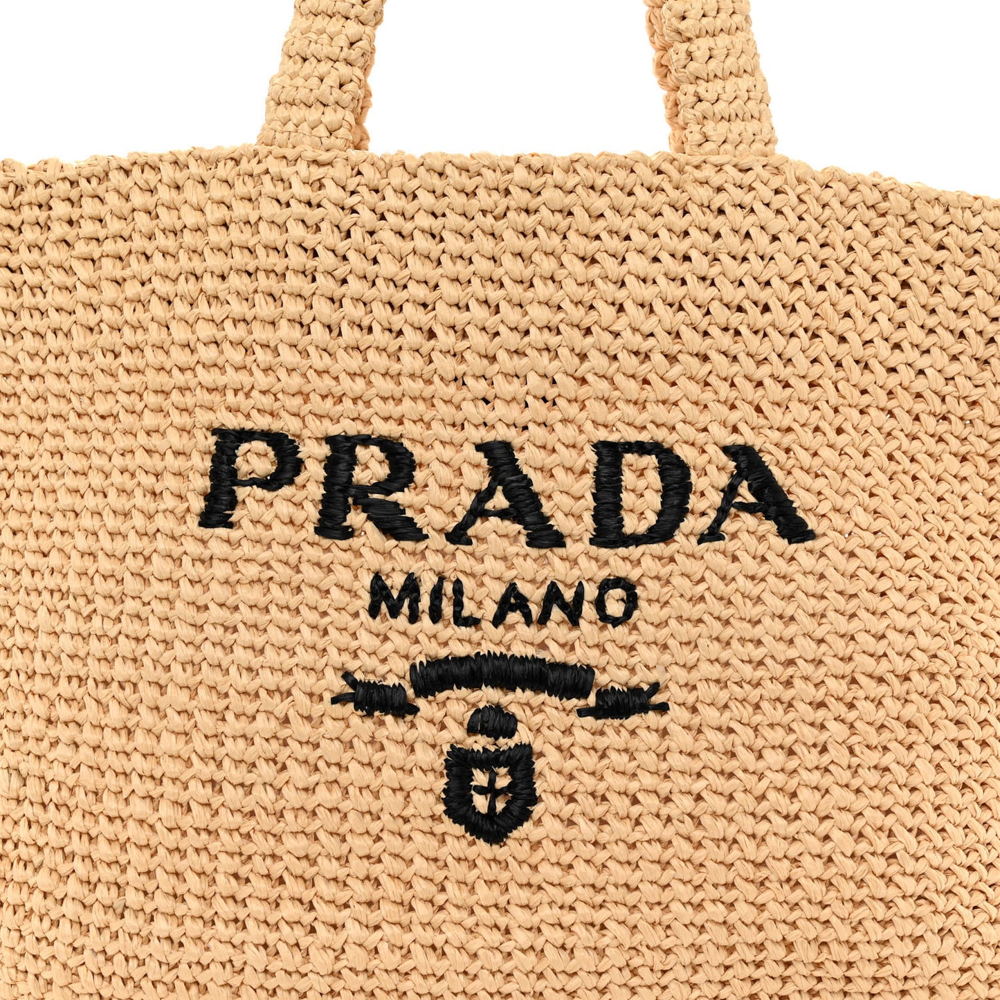 Yarn Raffia Effect Crochet Embroidered Logo Tote Naturale