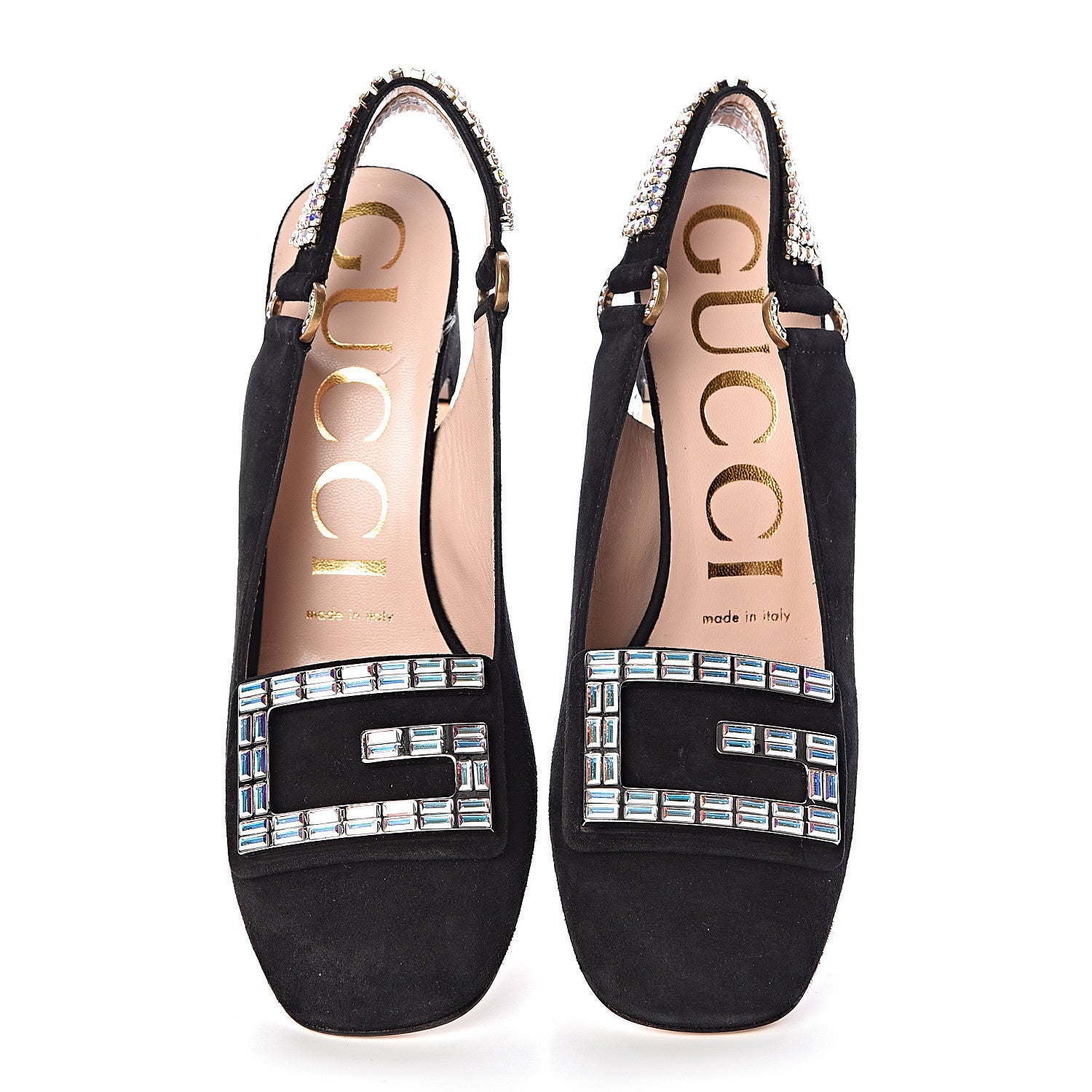 Gucci Kid Scamosciato Crystal Square G Madelyn Slingbacks 35.5 Black 7 of 10