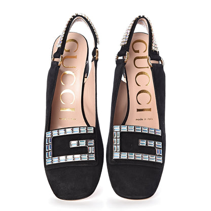 Gucci Kid Scamosciato Crystal Square G Madelyn Slingbacks 35.5 Black 7 of 10