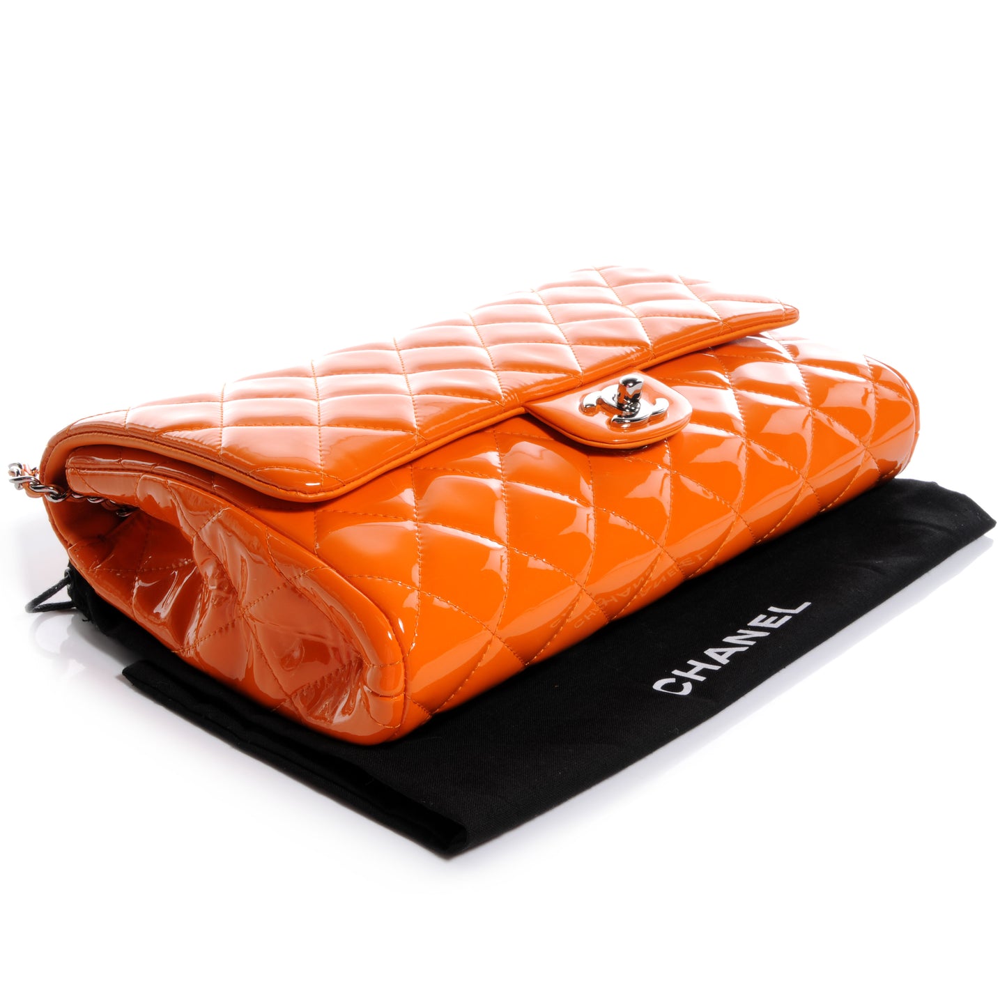 Patent Quilted Clutch Flap Orange