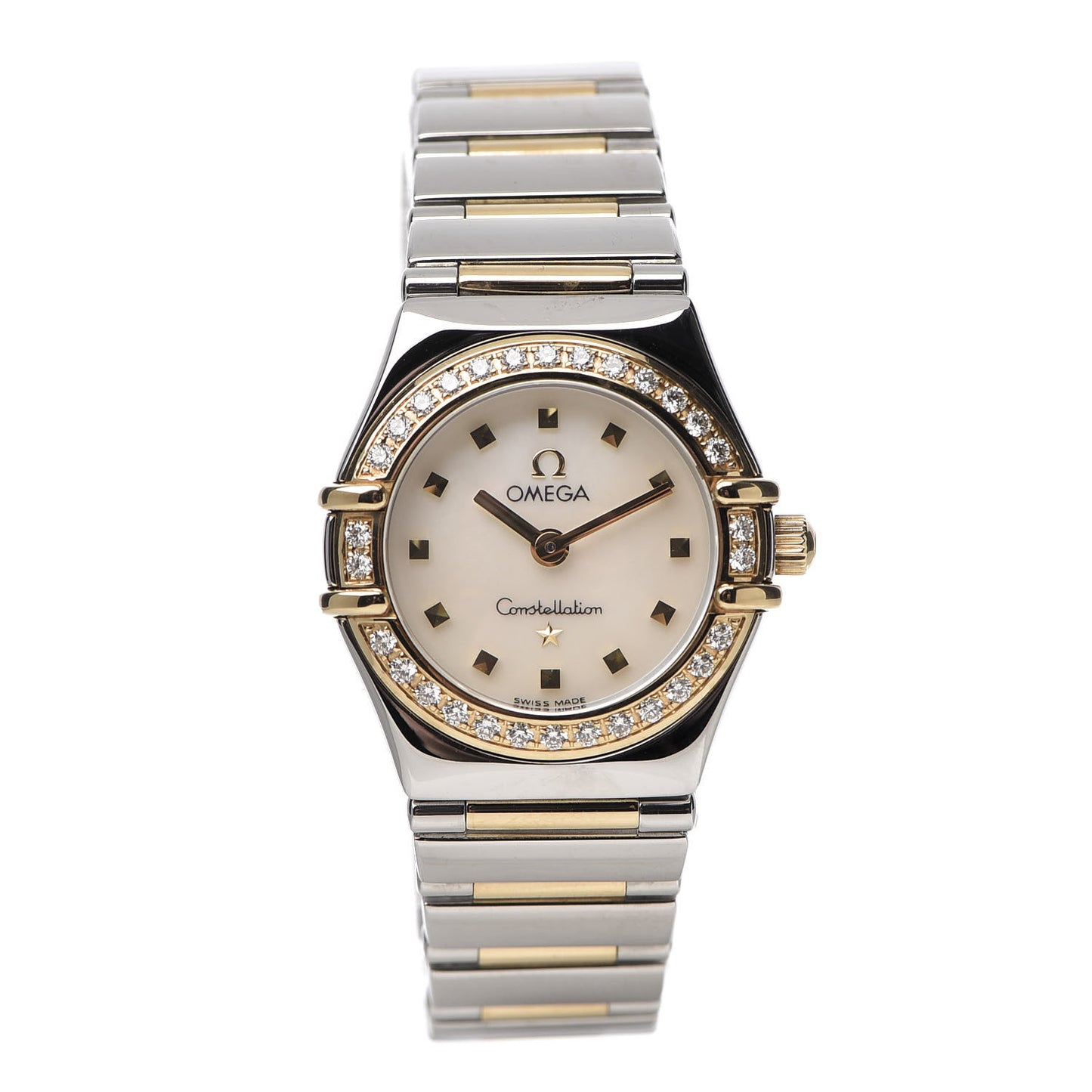 Stainless Steel 18K Yellow Gold Diamond Bezel Mother of Pearl 23mm Constellation My Choice Quartz Watch 895.1243