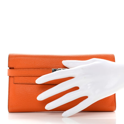 Hermes Chevre Mysore Kelly Longue Wallet Orange 2 of 16