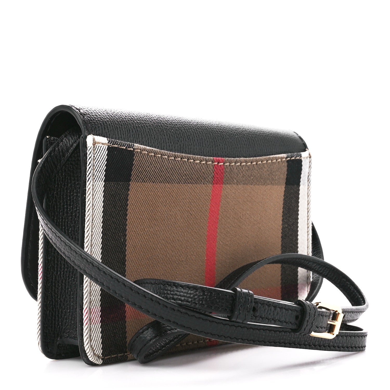 Burberry Derby Calfskin House Check Wallet On Chain Black 3 of 10