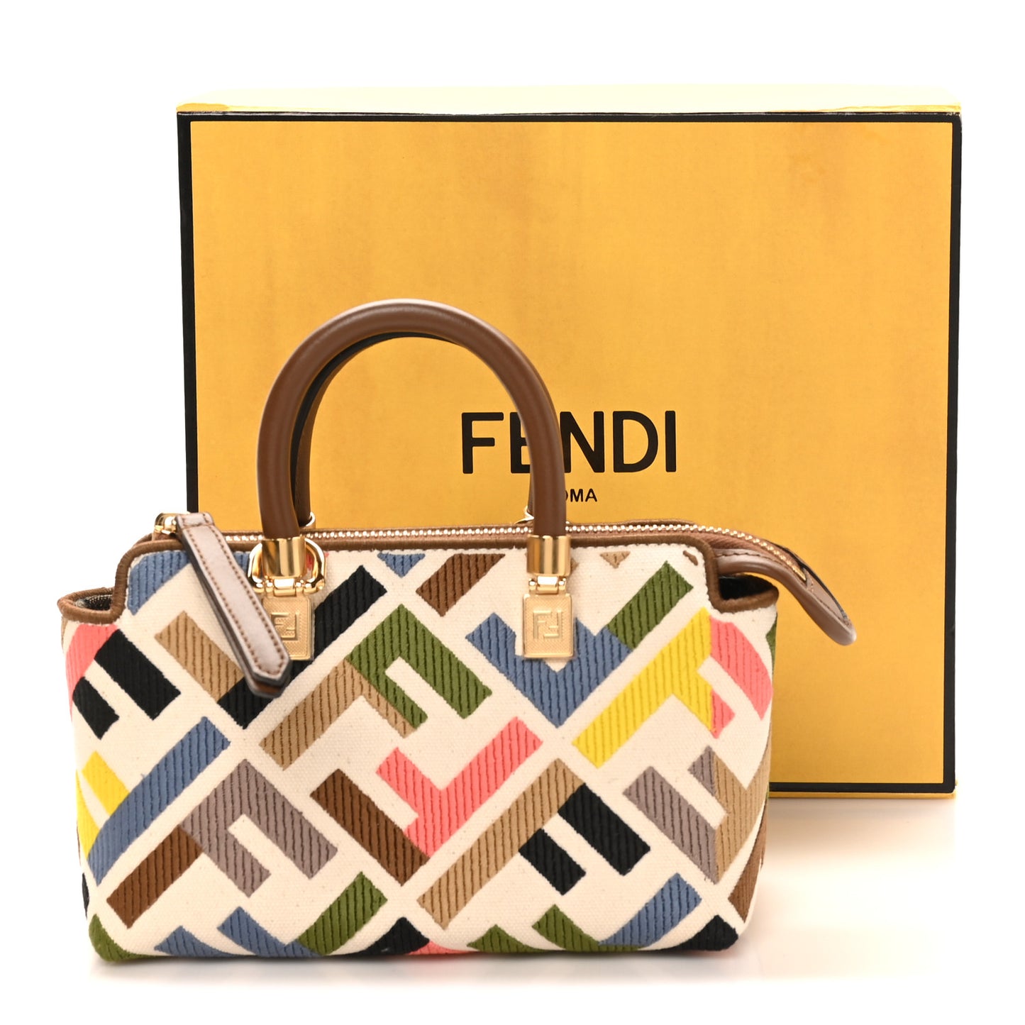 Canvas Vitello FF Multicolor Embroidered Mini By The Way Top Handle Boston Bag Multicolor