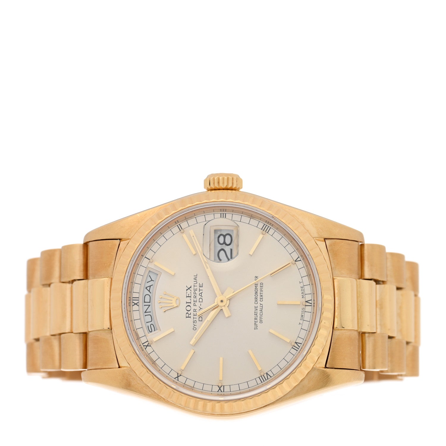 Rolex 18K Yellow Gold 36mm Oyster Perpetual Day-Date President Watch Silver 18038 2 of 4