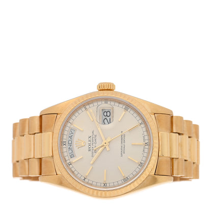 Rolex 18K Yellow Gold 36mm Oyster Perpetual Day-Date President Watch Silver 18038 2 of 4