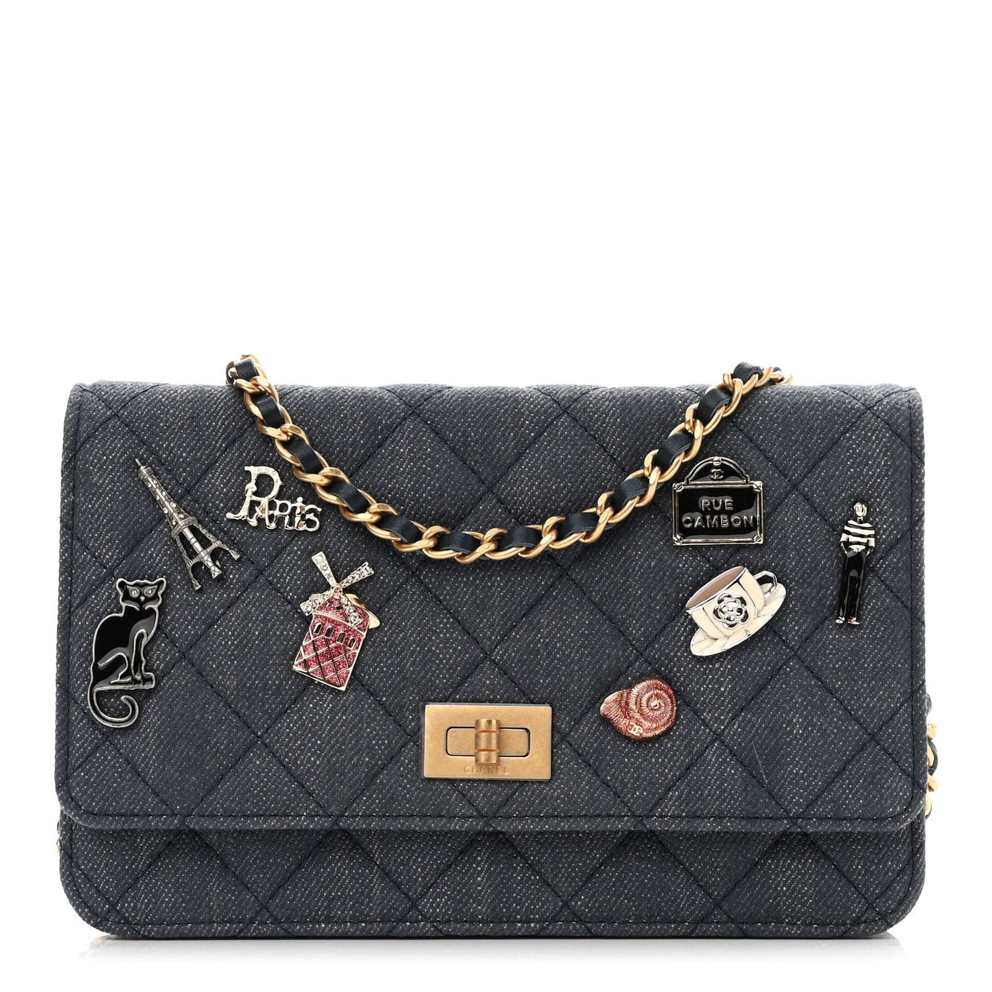 Denim Quilted Lucky Charms Reissue Wallet On Chain WOC Blue