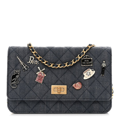 Chanel Denim Quilted Lucky Charms Reissue Wallet On Chain WOC Blue 1 of 10