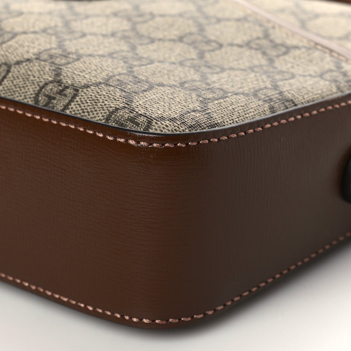 GG Supreme Monogram Azalea Calfskin Retro Interlocking G Messenger Shoulder Bag Beige Ebony Brown Sugar