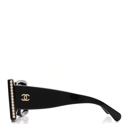 Chanel Acetate Pearl Rectangle Sunglasses 5480-H Black 3 of 8