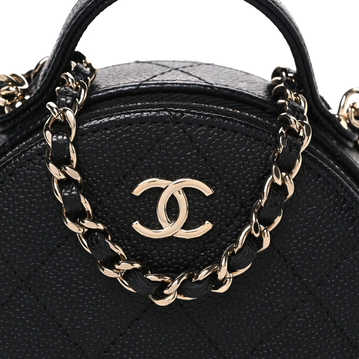 Caviar Quilted Round Handle With Care Vanity With Chain Black