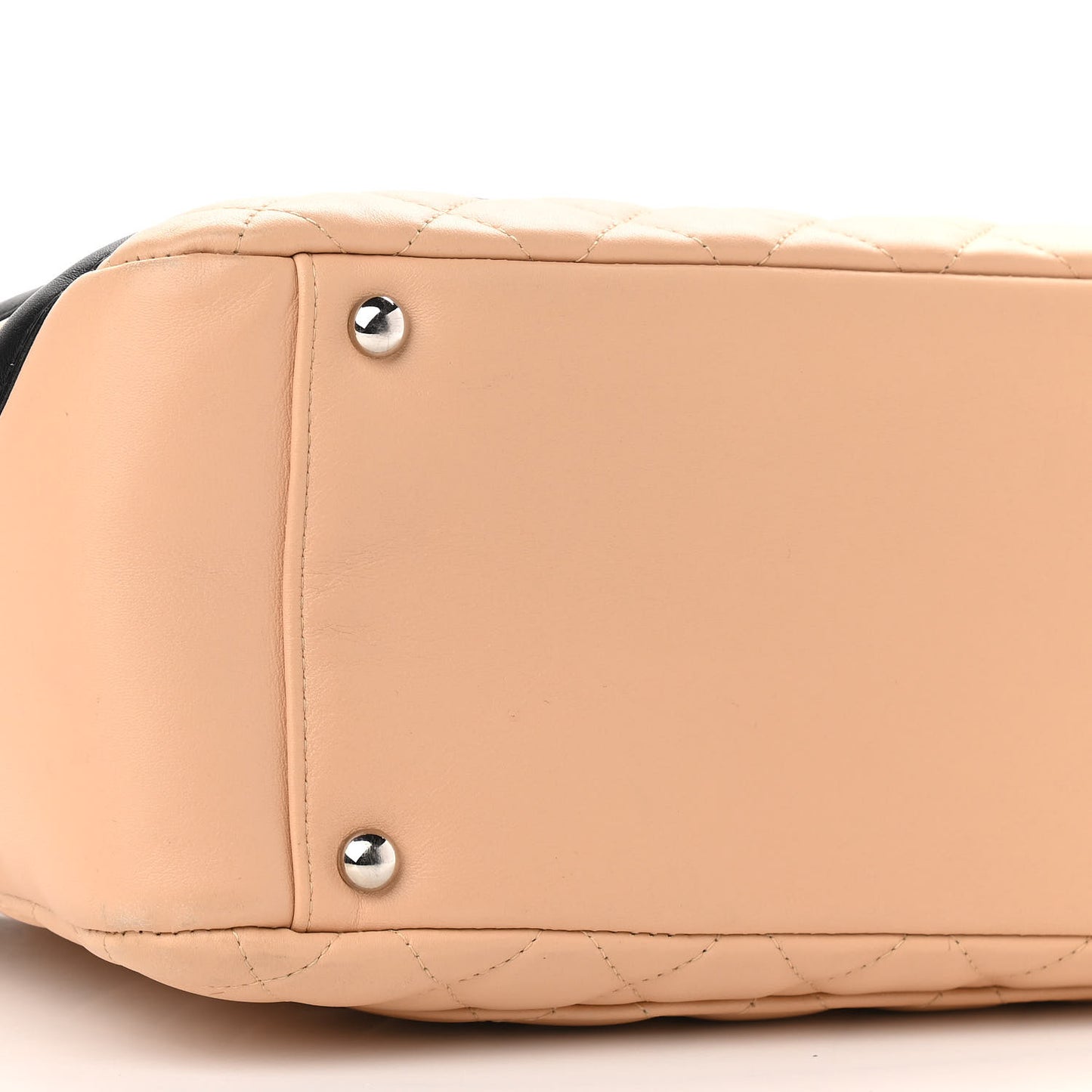 Calfskin Quilted Large Cambon Flap Beige Black