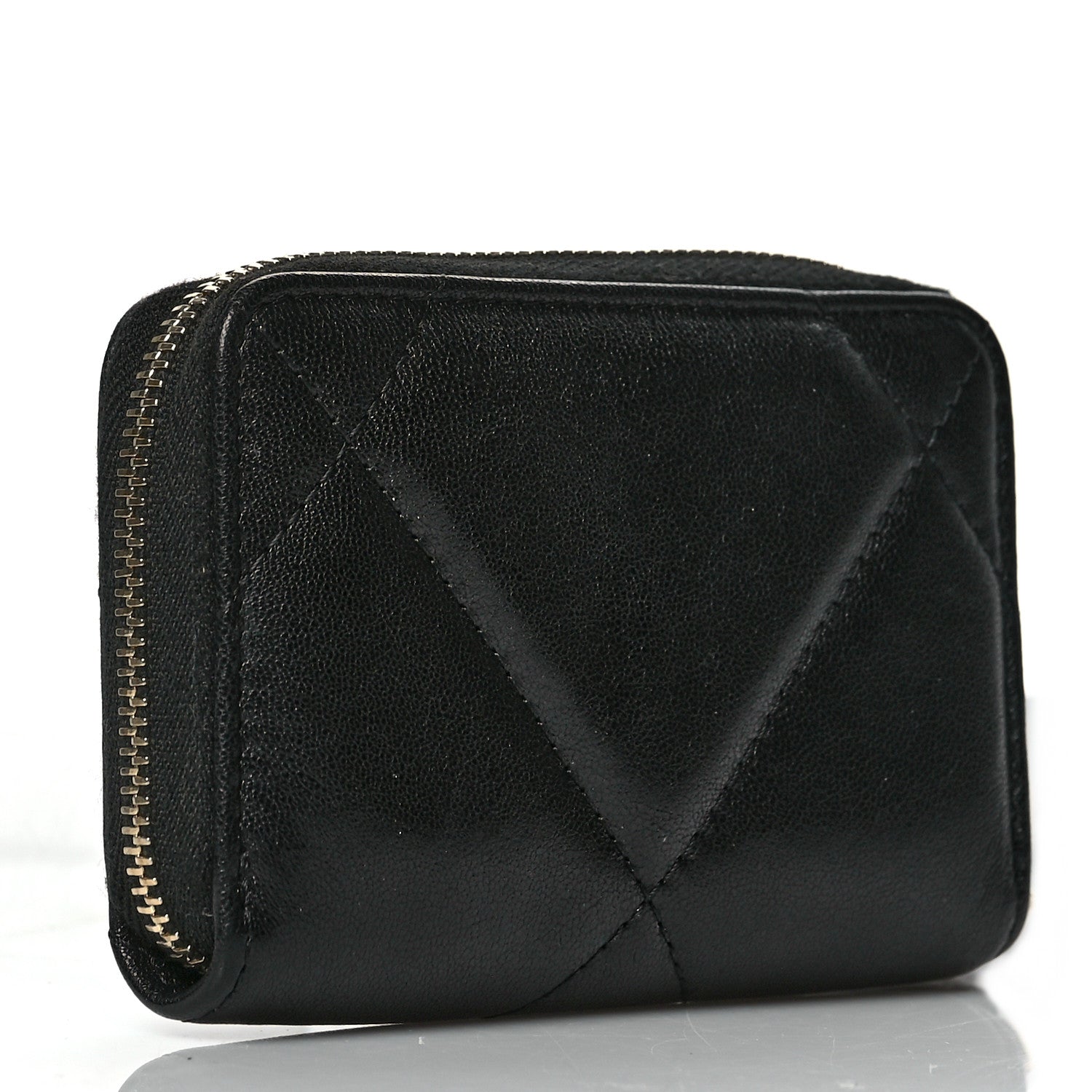 Chanel Shiny Goatskin Quilted Chanel 19 Zip Around Coin Purse Wallet Black 3 of 8