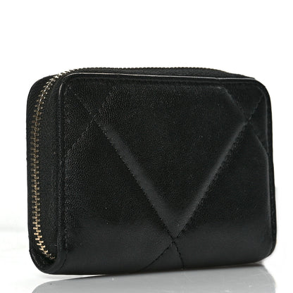 Chanel Shiny Goatskin Quilted Chanel 19 Zip Around Coin Purse Wallet Black 3 of 8