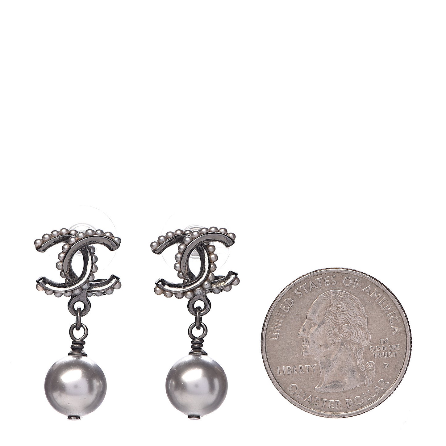 Pearl CC Drop Earrings Silver