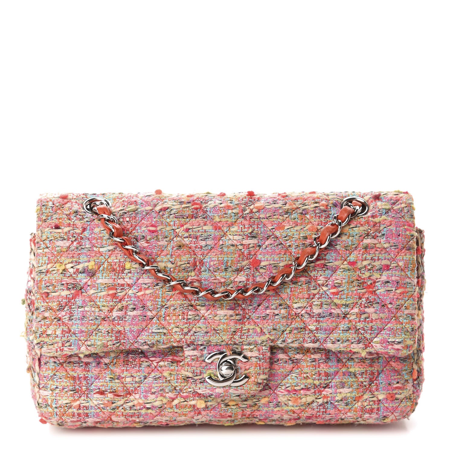Chanel Tweed Quilted Medium Double Flap Pink 1 of 12
