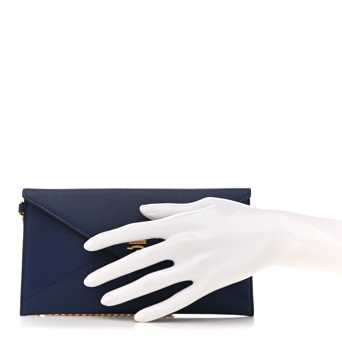 Saffiano City Calf Clutch With Chain Bluette