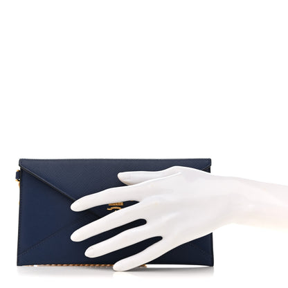Prada Saffiano City Calf Clutch With Chain Bluette 2 of 7