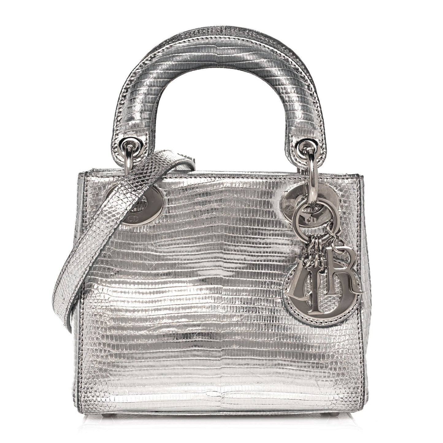 Metallic Lizard Mini Lady Dior Silver